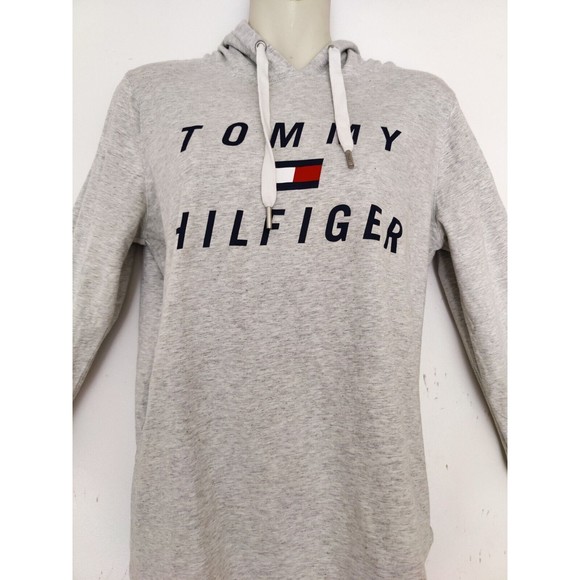 Tommy Hilfiger Hooded Sweatshirt Gray Pullover Logo Lettering Women's Size Med - Picture 2 of 7